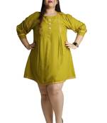 Green woven rayon short-kurtis