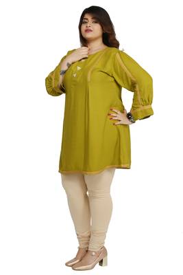 Green woven rayon short-kurtis 3