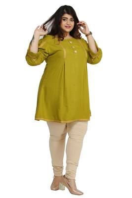 Green woven rayon short-kurtis 4