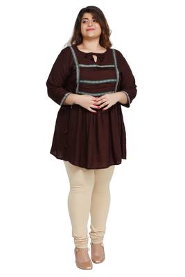 Brown woven rayon short-kurtis 1