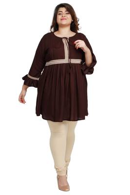 Brown woven rayon short-kurtis 1