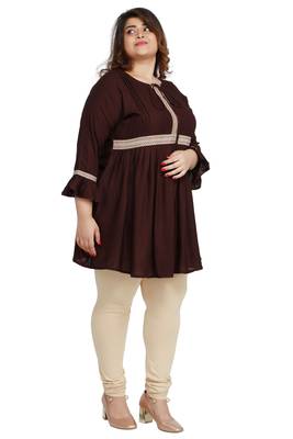 Brown woven rayon short-kurtis 4