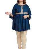Dark-blue woven rayon short-kurtis