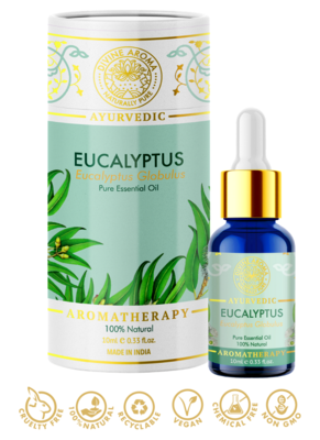 Divine Aroma Eucalyptus Essential Oil | 100% Pure & Natural | For Skin, Hair, Respiratory Congestion | 10ml 3