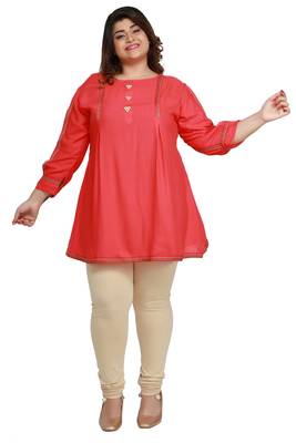 Pink woven rayon short-kurtis 1