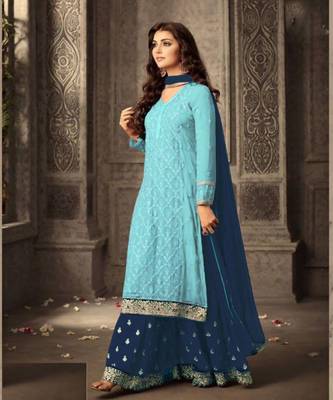 Sky-blue embroidered georgette salwar 1
