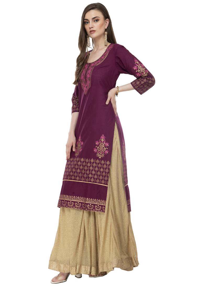 RISHAGA Plum printed cotton party-wear-kurtis