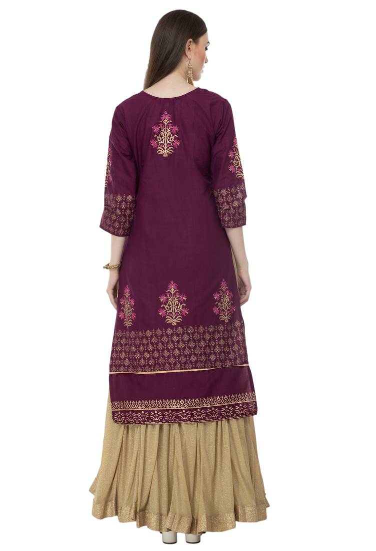 RISHAGA Plum printed cotton party-wear-kurtis