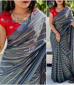 Grey embroidered silk saree with blouse