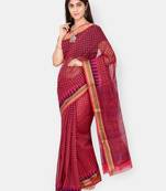 Pink printed blended cotton saree with blouse