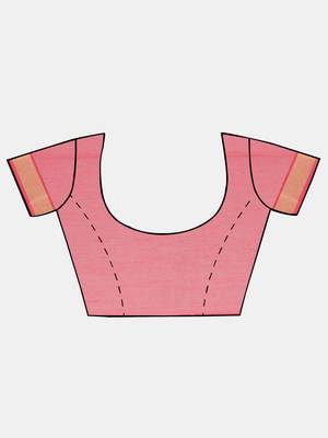 Pink printed blended cotton saree with blouse 3