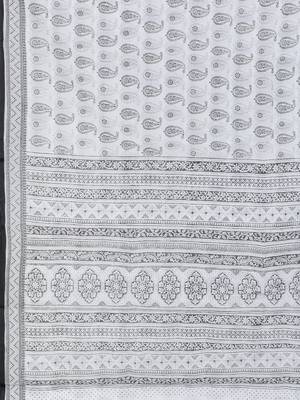 White printed blended cotton saree with blouse 4
