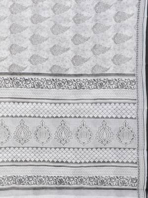 White printed blended cotton saree with blouse 4