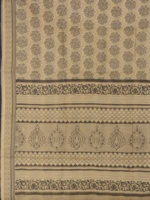 Brown printed blended cotton saree with blouse 4