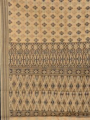 Brown printed blended cotton saree with blouse 4