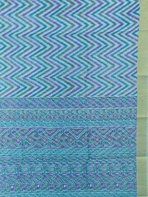 Blue printed blended cotton saree with blouse 4