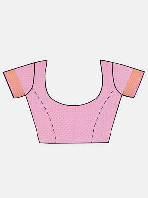 Pink printed blended cotton saree with blouse 3