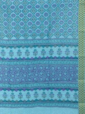 Blue printed blended cotton saree with blouse 4