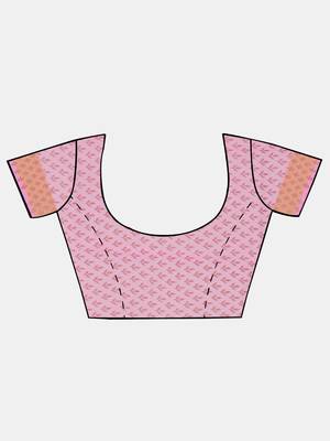 Pink printed blended cotton saree with blouse 3