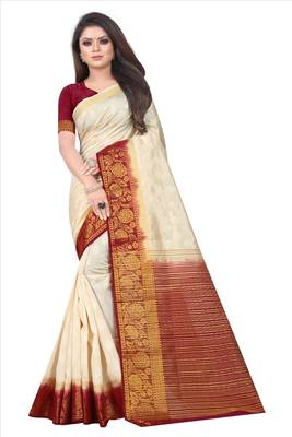 White woven art silk saree with blouse 1