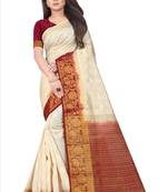 White woven art silk saree with blouse
