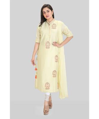Cream embroidered art silk kurtas and kurtis 1