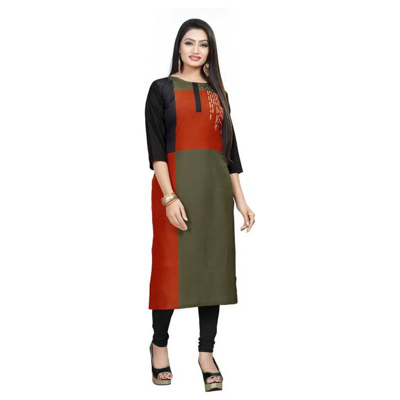 Olive printed crepe kurtasandkurtis AngelTrends 3273170