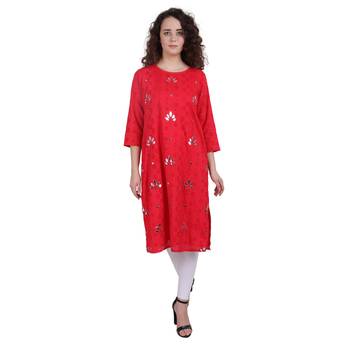 Red embroidered cotton ethnic-kurtis 1