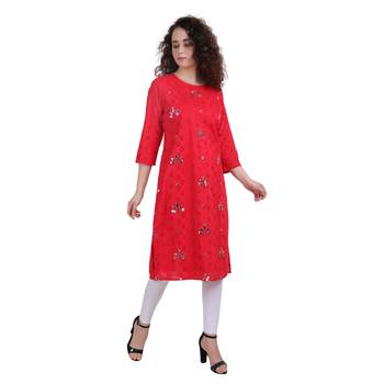 Red embroidered cotton ethnic-kurtis 2