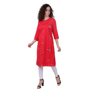 Red embroidered cotton ethnic-kurtis 3