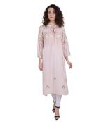 Pink embroidered rayon ethnic-kurtis