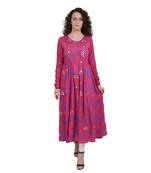 Rani-pink embroidered rayon ethnic-kurtis