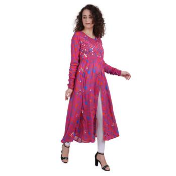 Rani-pink embroidered rayon ethnic-kurtis 2