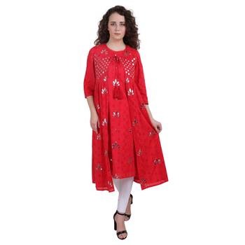 Red embroidered cotton ethnic-kurtis 1
