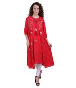 Red embroidered cotton ethnic-kurtis