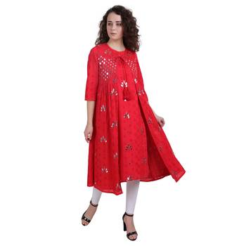 Red embroidered cotton ethnic-kurtis 2