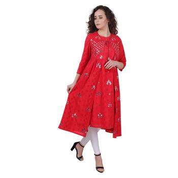 Red embroidered cotton ethnic-kurtis 3