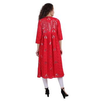Red embroidered cotton ethnic-kurtis 4
