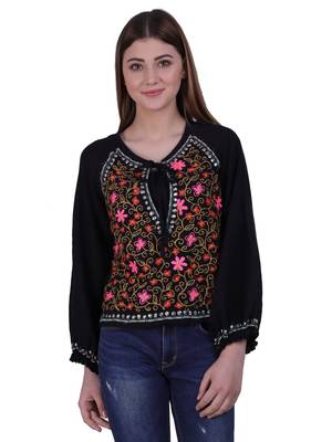 Black embroidered blended cotton cotton-tops 5