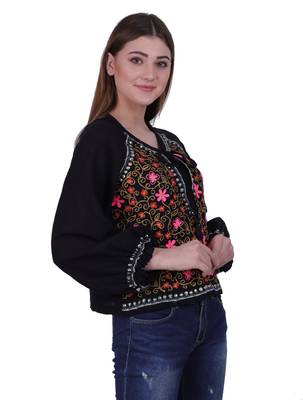 Black embroidered blended cotton cotton-tops 6