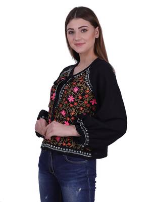 Black embroidered blended cotton cotton-tops 7