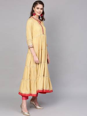 Pinksky Beige woven viscose kurtas-and-kurtis 4