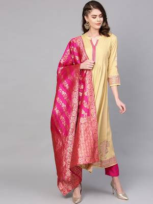 Pinksky Beige woven viscose kurtas-and-kurtis 1