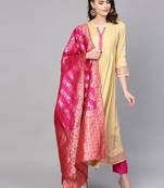 Pinksky Beige woven viscose kurtas-and-kurtis