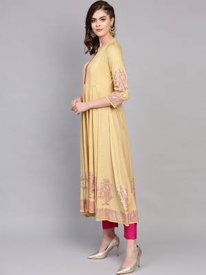 Pinksky Beige woven viscose kurtas-and-kurtis 3