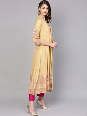 Pinksky Beige woven viscose kurtas-and-kurtis 4