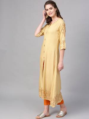 Pinksky Beige woven viscose kurtas-and-kurtis 3