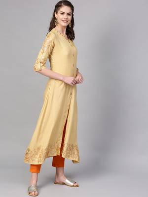 Pinksky Beige woven viscose kurtas-and-kurtis 4