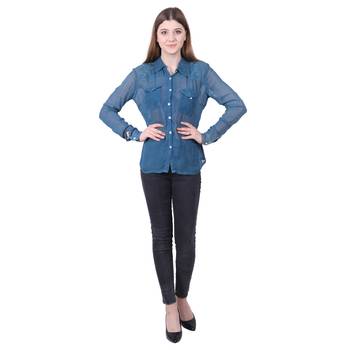 Blue plain viscose rayon cotton-tops 1