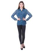 Blue plain viscose rayon cotton-tops